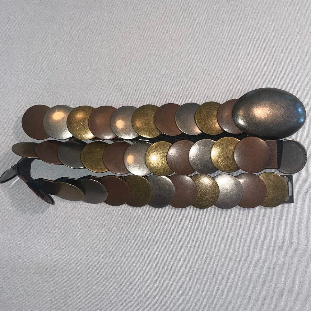 Vintage-Inspired Stretch Disc Belt Mixed Metal-tone Elastic Statement Belt